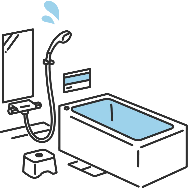 風呂場のシャワーから水が漏れているイラスト