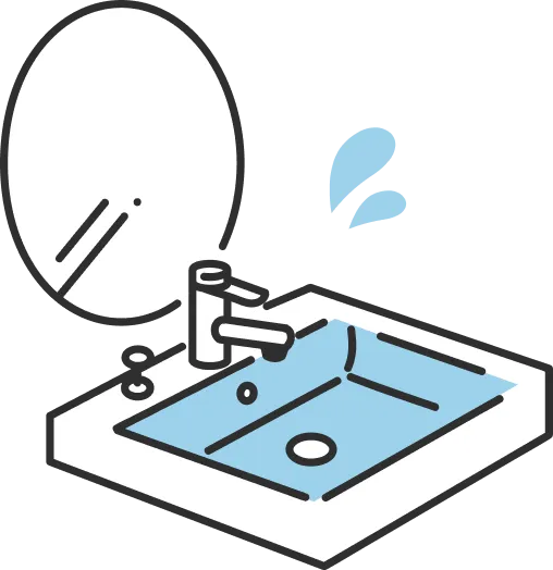 洗面台から水が漏れているイラスト